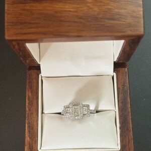 10k Natural Baguette Diamond Engagement Ring Art Deco